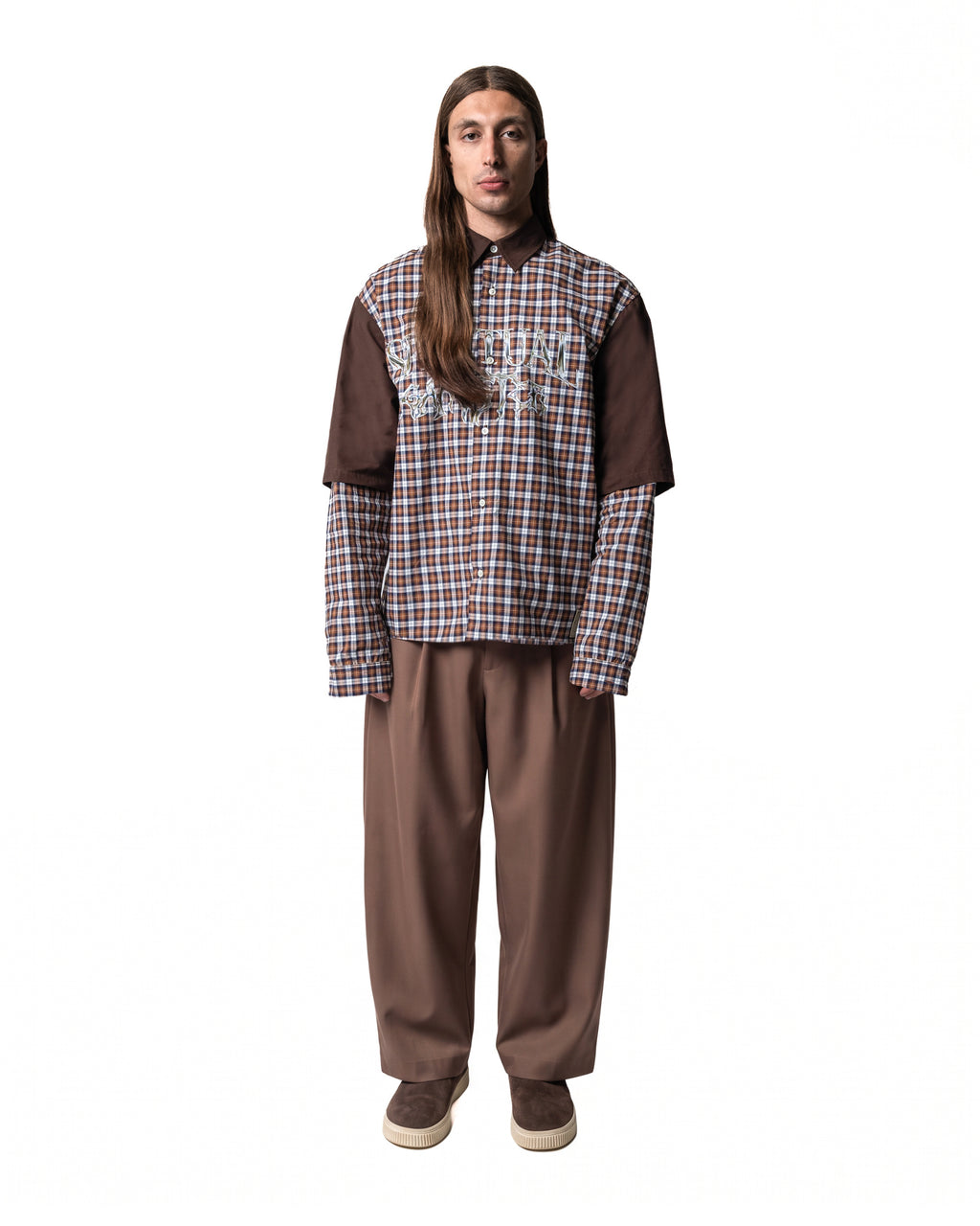 GARCIAS Spiritual Gangster Check Shirt, multicolour check with brown panels – view 3 of 5