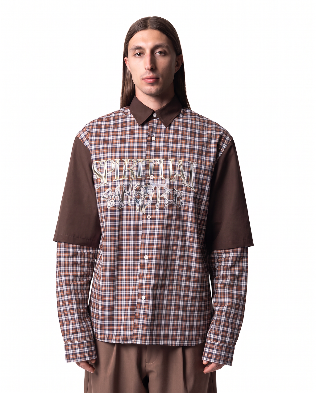GARCIAS Spiritual Gangster Check Shirt, multicolour check with brown panels – view 1 of 5