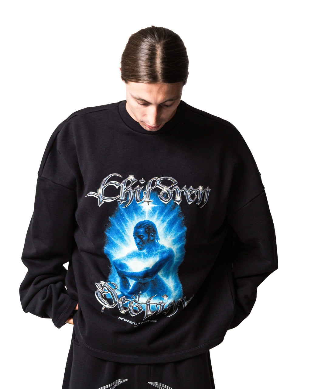 GARCIAS Child of Destiny Crewneck black – Front relaxed pose