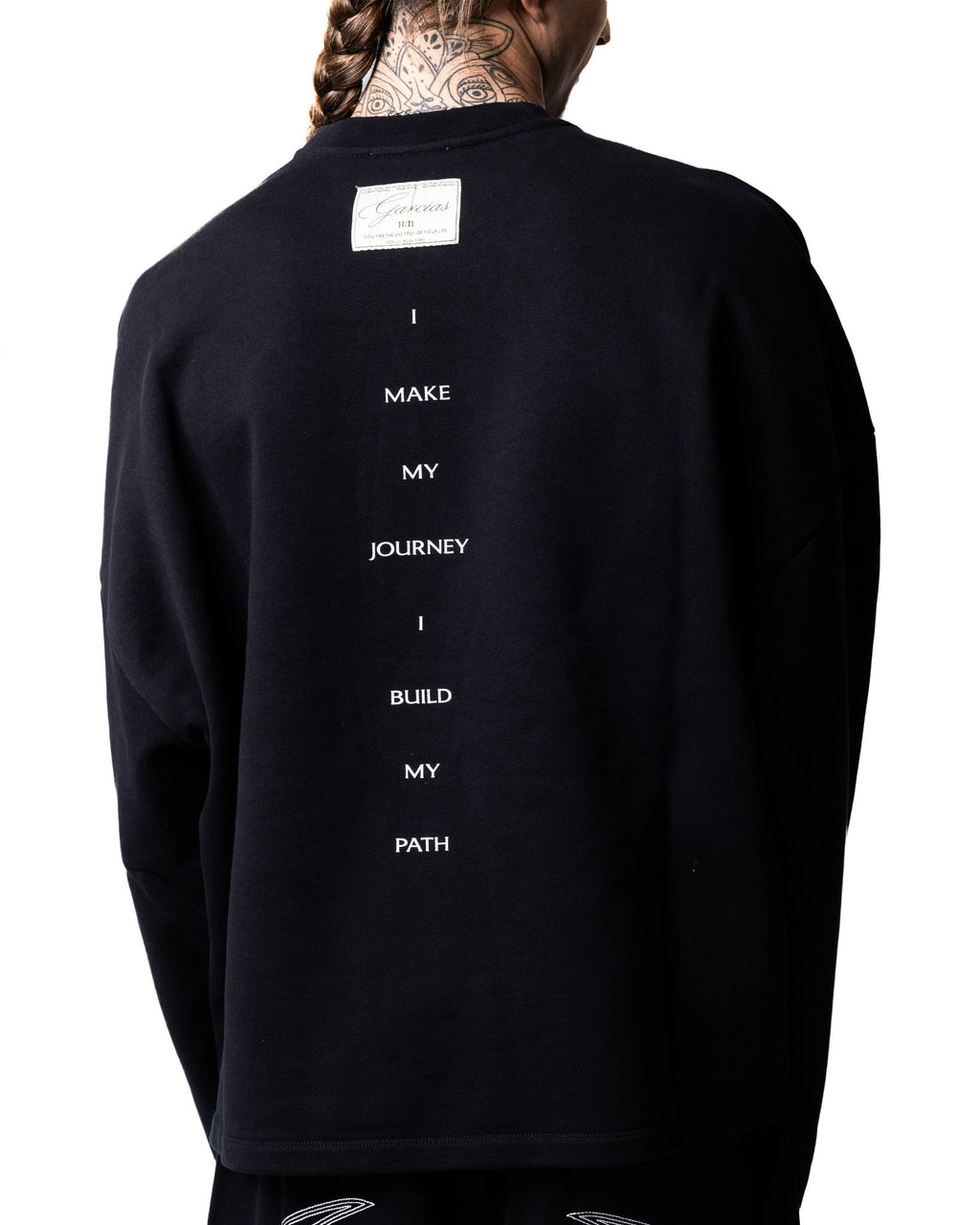 GARCIAS Child of Destiny Crewneck black – Back manifesto view