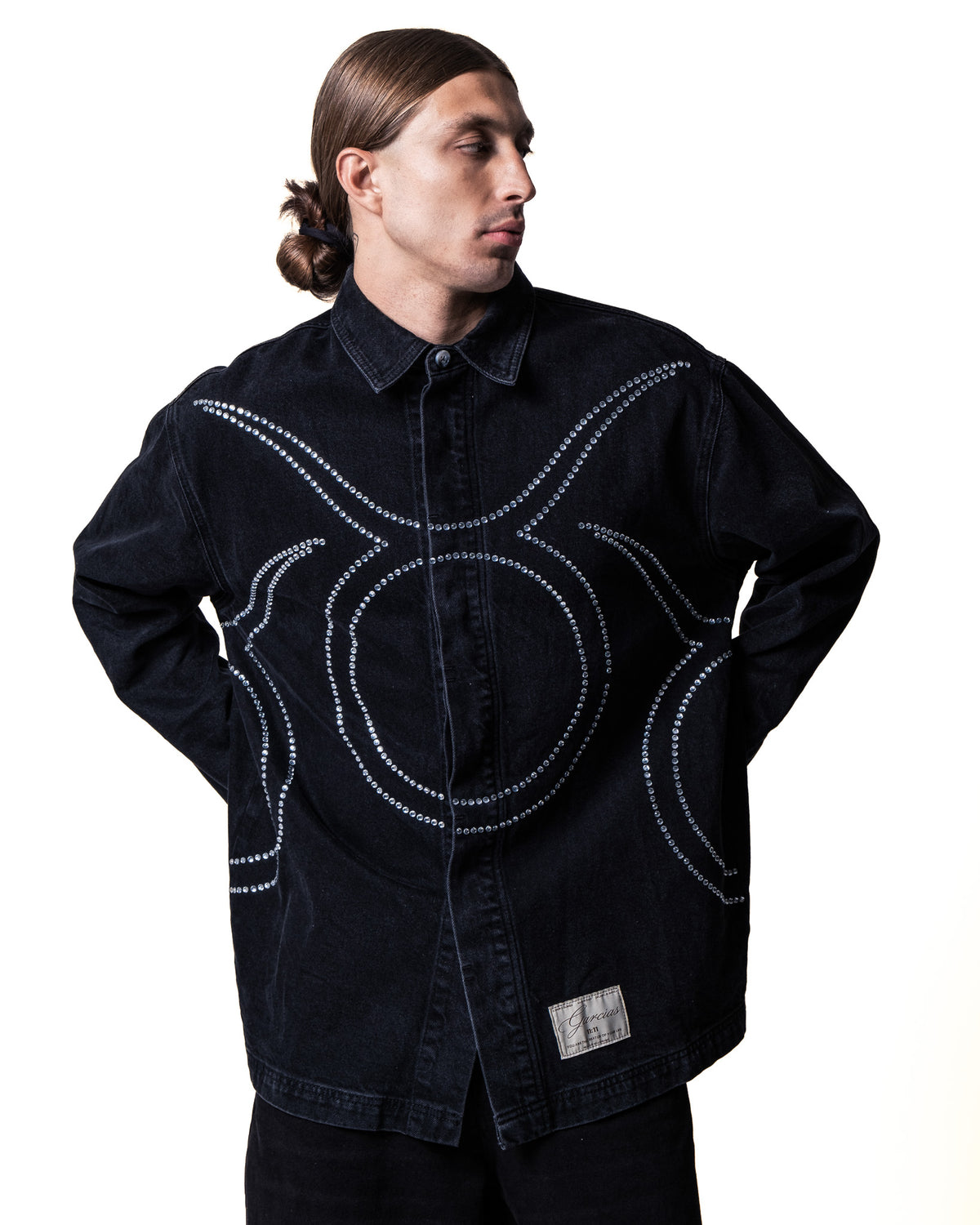 GARCIAS Juan black denim shirt with crystals – fit