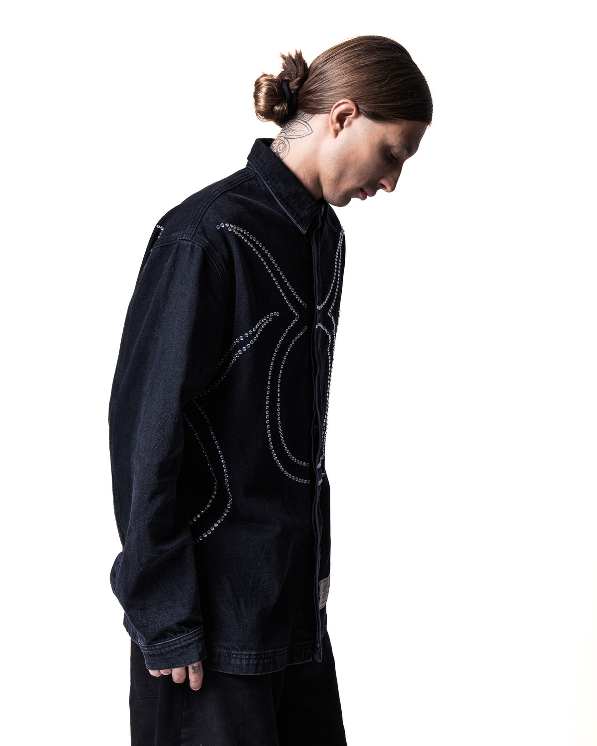 GARCIAS Juan black denim shirt with crystals – side
