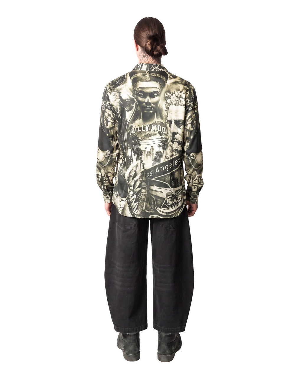 GARCIAS Los Angeles Nylo Silk Shirt – Back view, all-over monochrome print