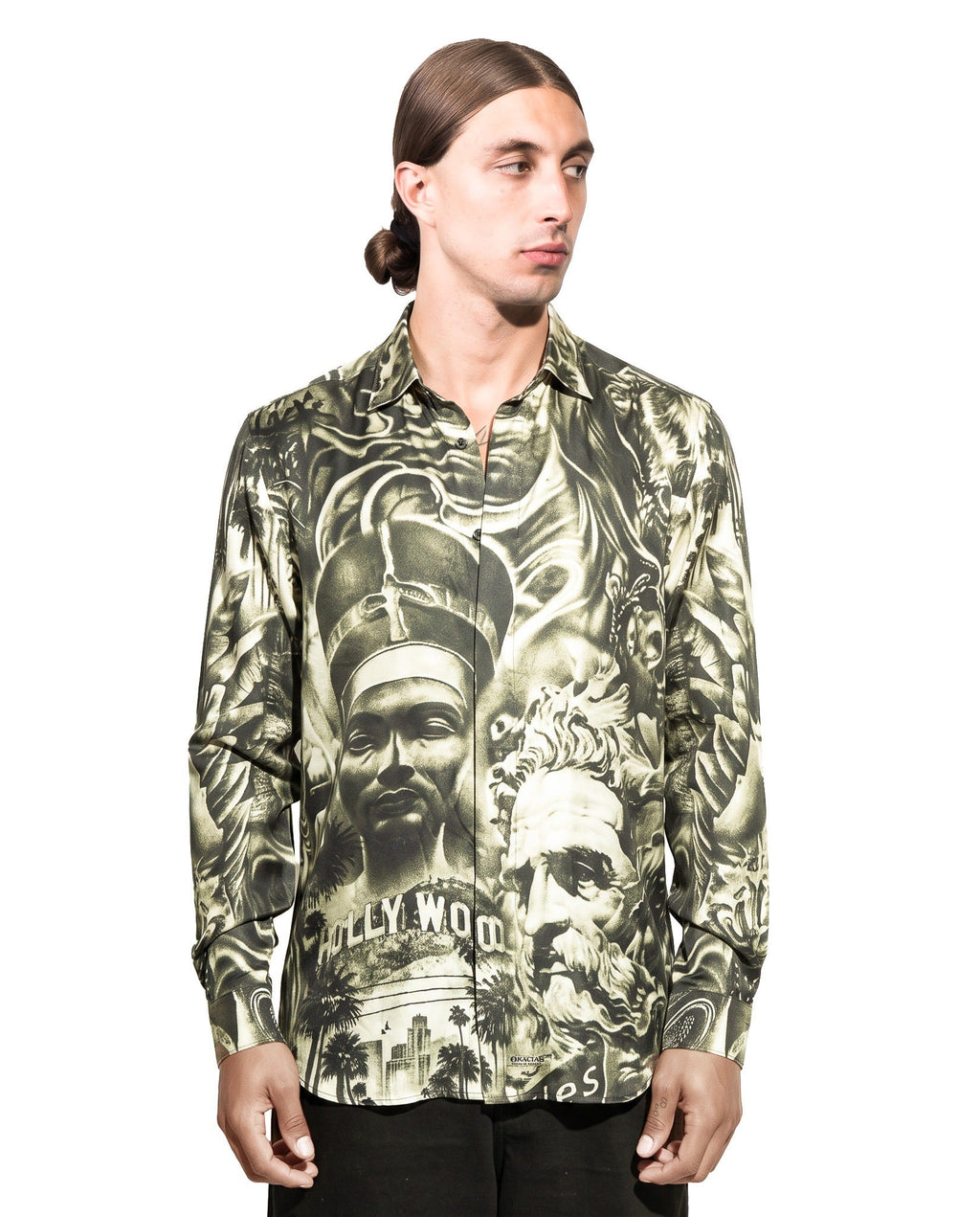GARCIAS Los Angeles Nylo Silk Shirt – Front view, all-over monochrome print