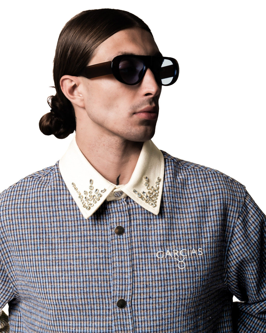 GARCIAS Nick Heaven Check Shirt – Embellished ivory collar detail