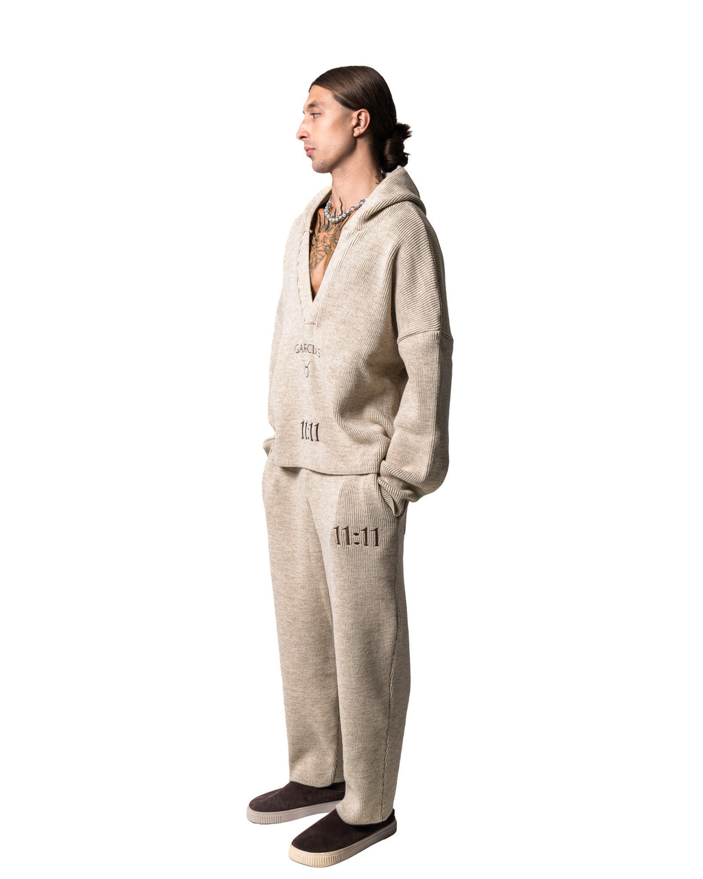 GARCIAS Nick Knit Jumper oatmeal – Side full-length look