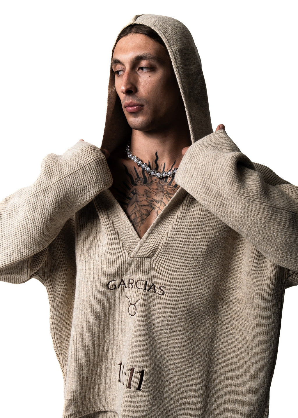 GARCIAS Nick Knit Jumper oatmeal – Hood and rib knit detail