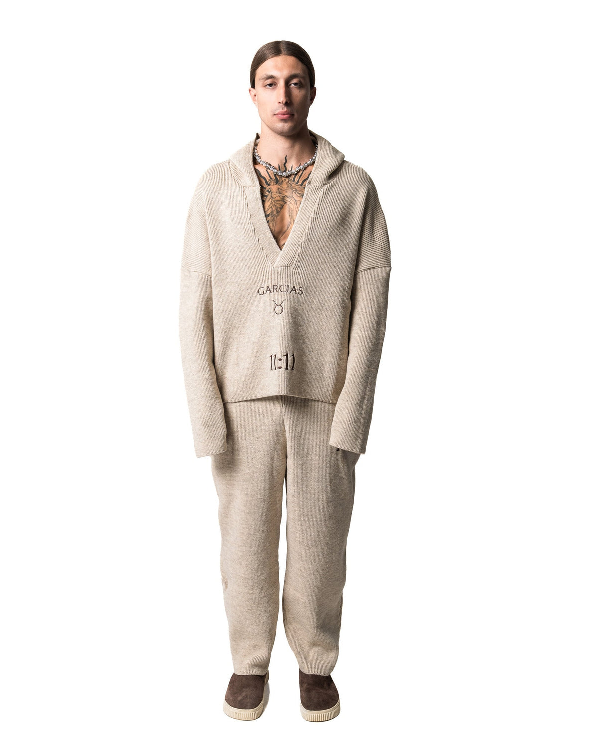 GARCIAS Nick Knit Pants oatmeal beige – Full front view