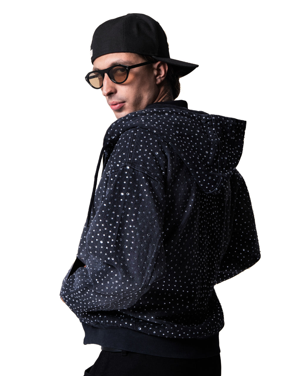 GARCIAS Ra black denim crystal hoodie – back detail