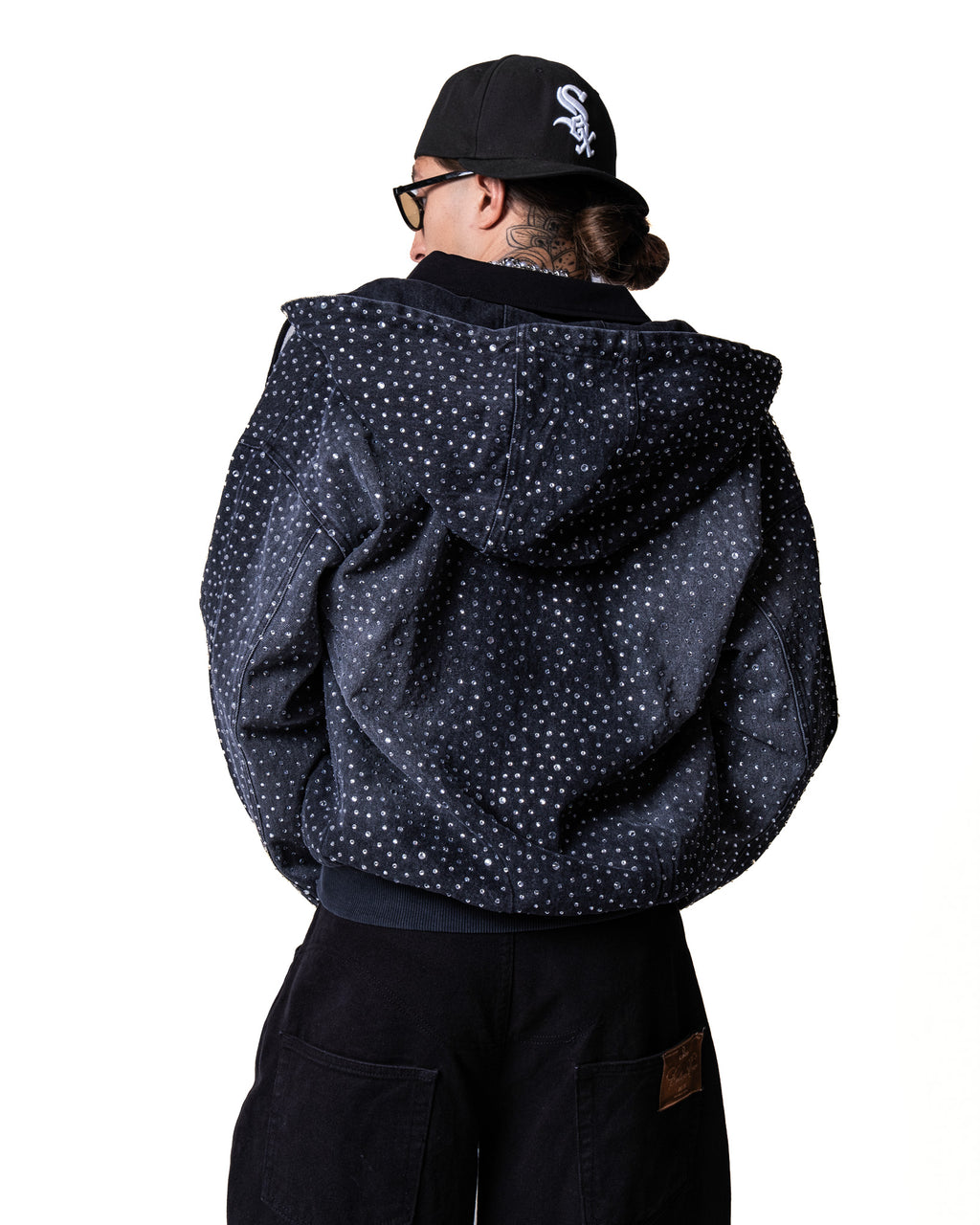 GARCIAS Ra black denim crystal hoodie – back