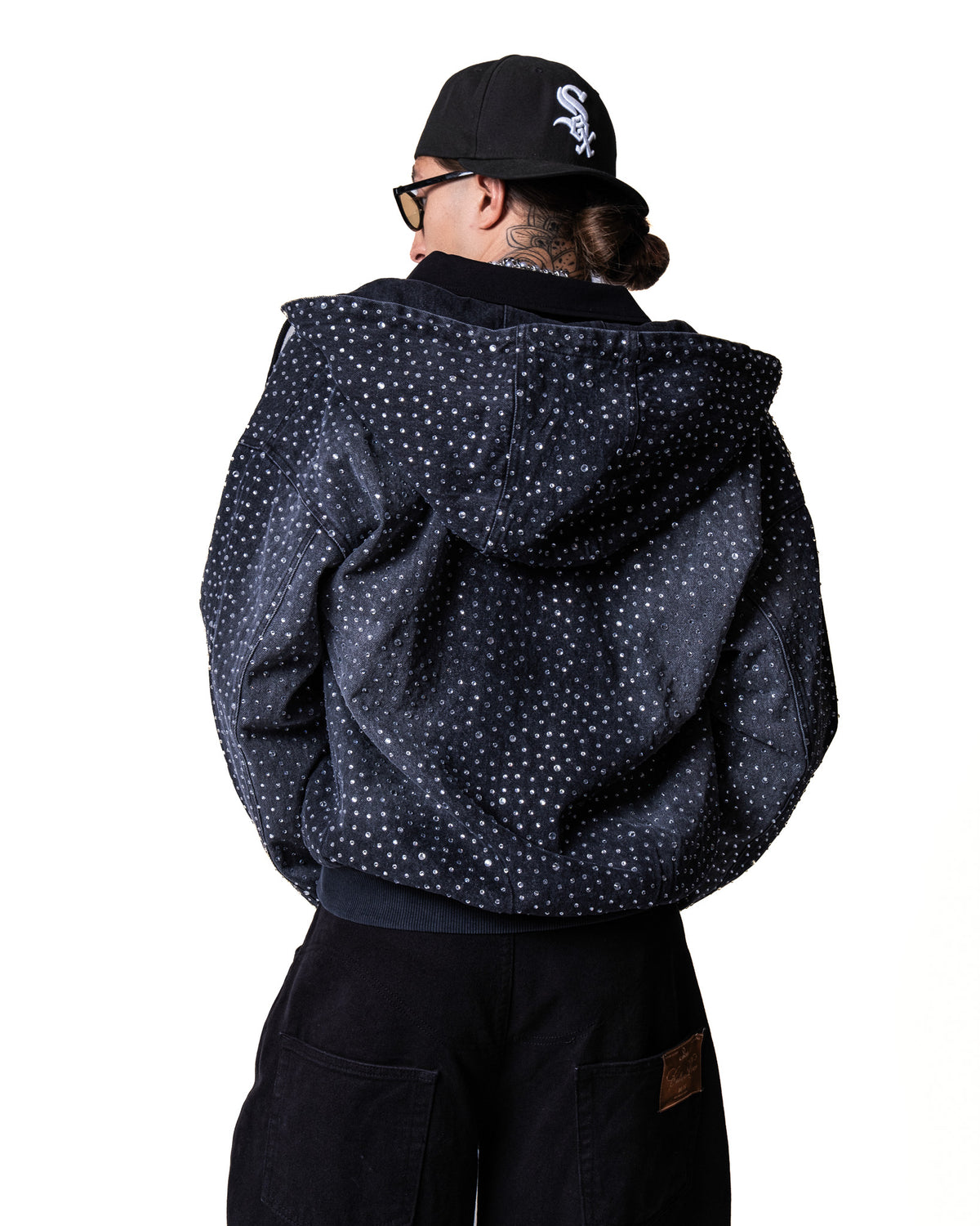 GARCIAS Ra black denim crystal hoodie – back