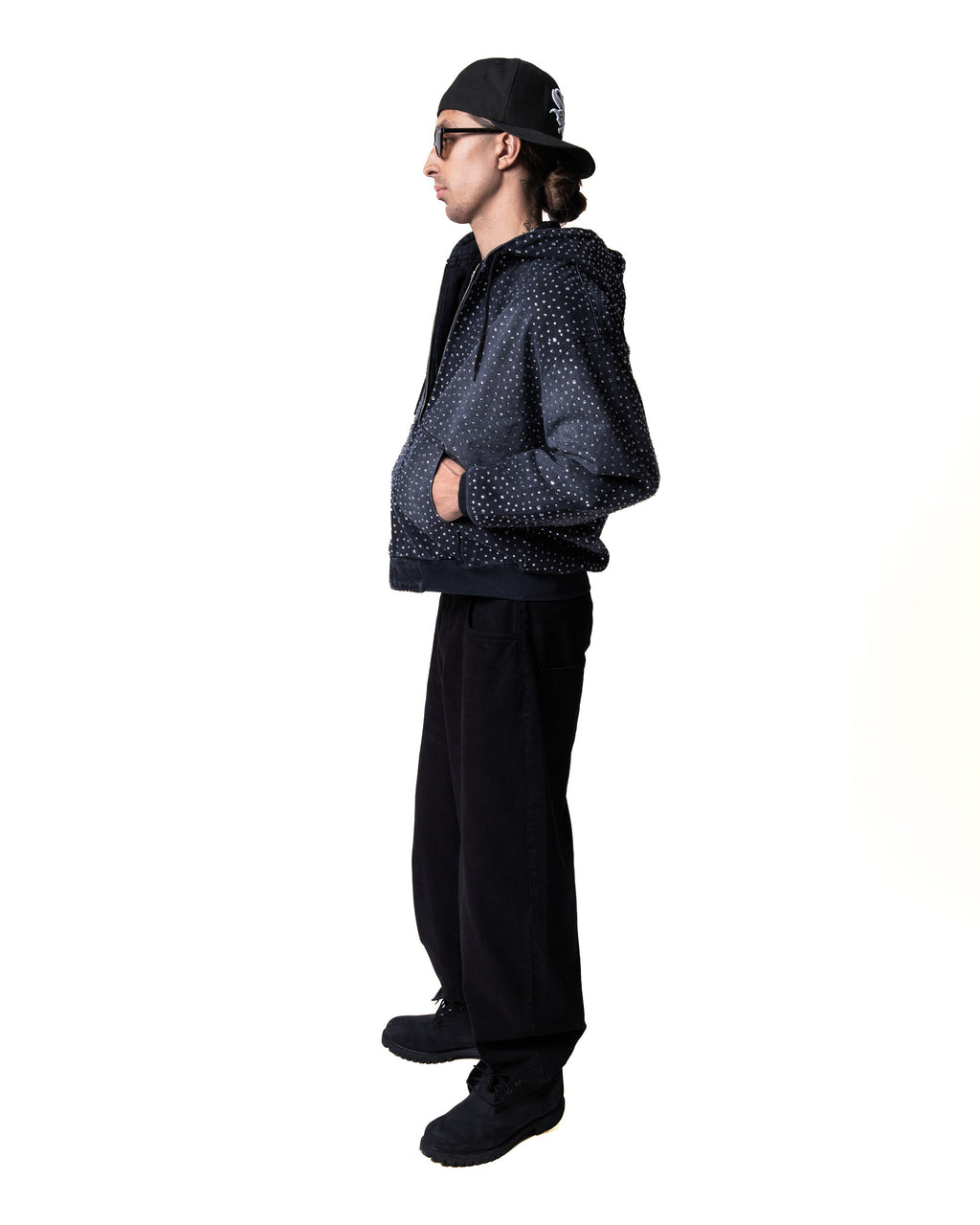 GARCIAS Ra black denim crystal hoodie – side