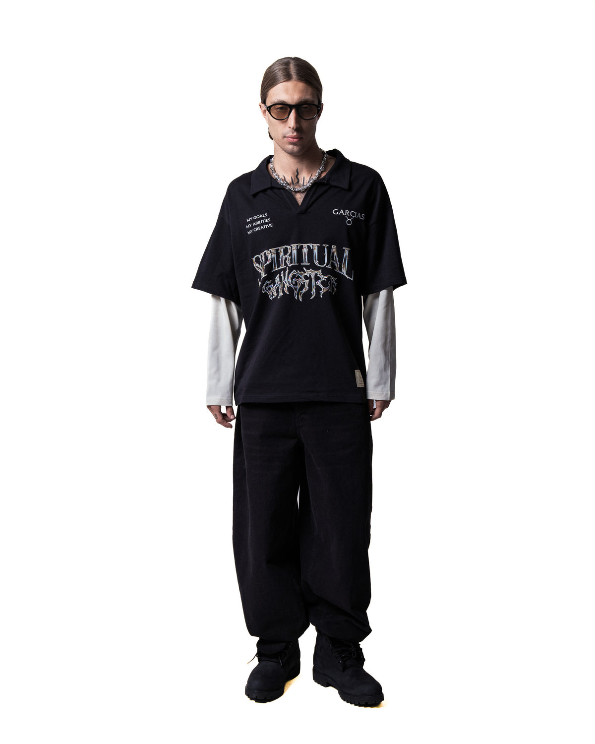 GARCIAS Spiritual Gangster Double Tee – full look